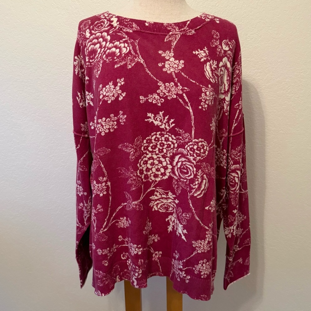 NWT Sundance Reddish Floral Print Cotton Long Sleeve Sweater XXL